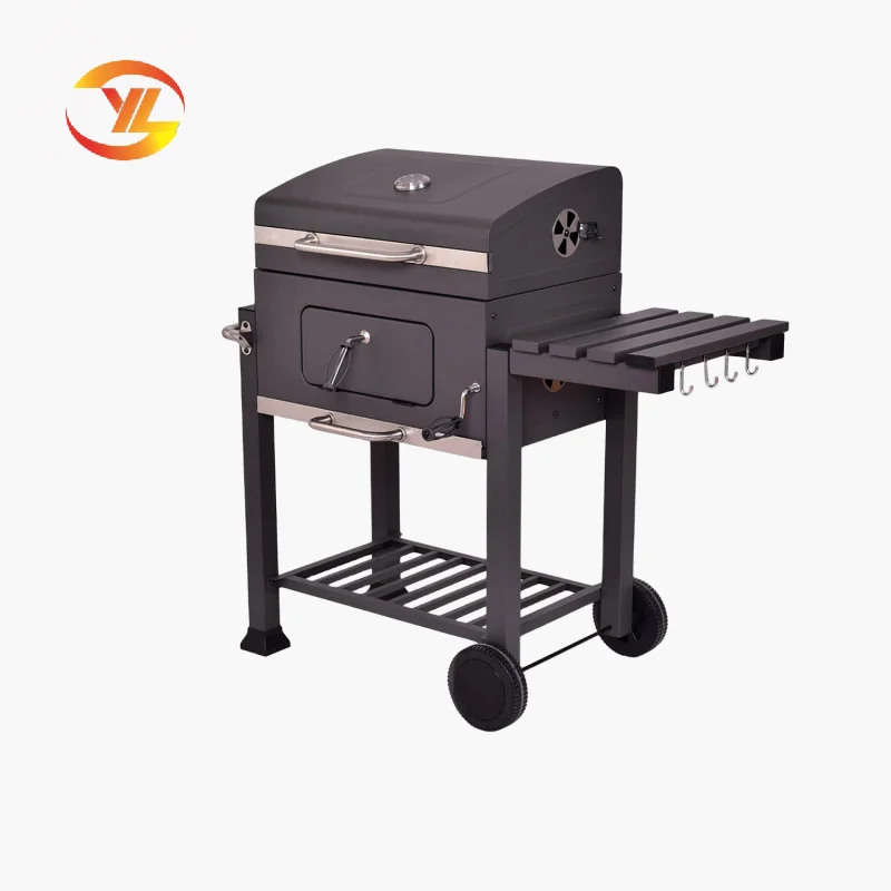 Square Commercial Restaurant Big Size Outdoor Industrial heavy duty luxury smoker trolley charcoal bbq grill for sale