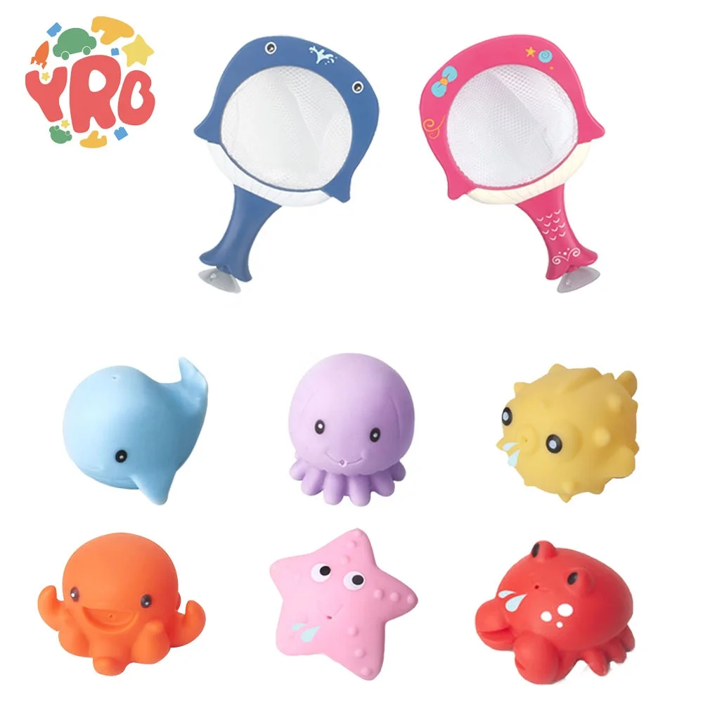 Игрушка для ванной, рыбалка, плавающий Марин, животные, сквирты, игрушки, набор с рыболовной сеткой, игра в ванну, ванная комната, бассейн для младенцев