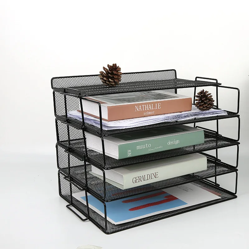 
4 layer file tray metal display rack desk set metal office Customized storage rack 