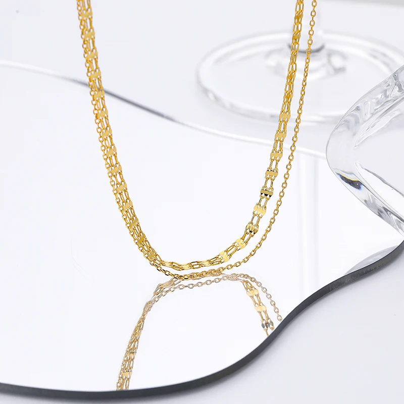 Fashion jewelry 925 sterling silver gold plated multi layers chain necklace for women