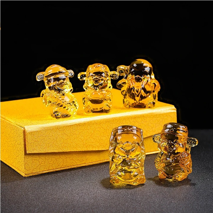 Yellow Crystal Fuk Luk Sau and Feng Shui Five road God of wealth model lucky decoration souvenir gifts