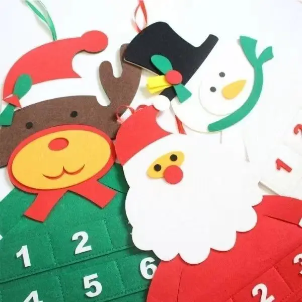 Felt Christmas Calendar pocket Creative Santa Reindeer Family Christmas Decorations calendar storage bag
