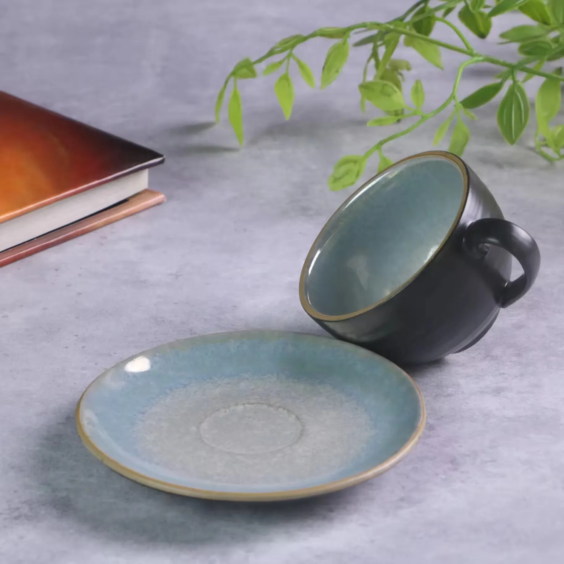 Nordic style unique matte black glossy glazed luxury ceramic tea cups saucers custom coffee cup for home hotel