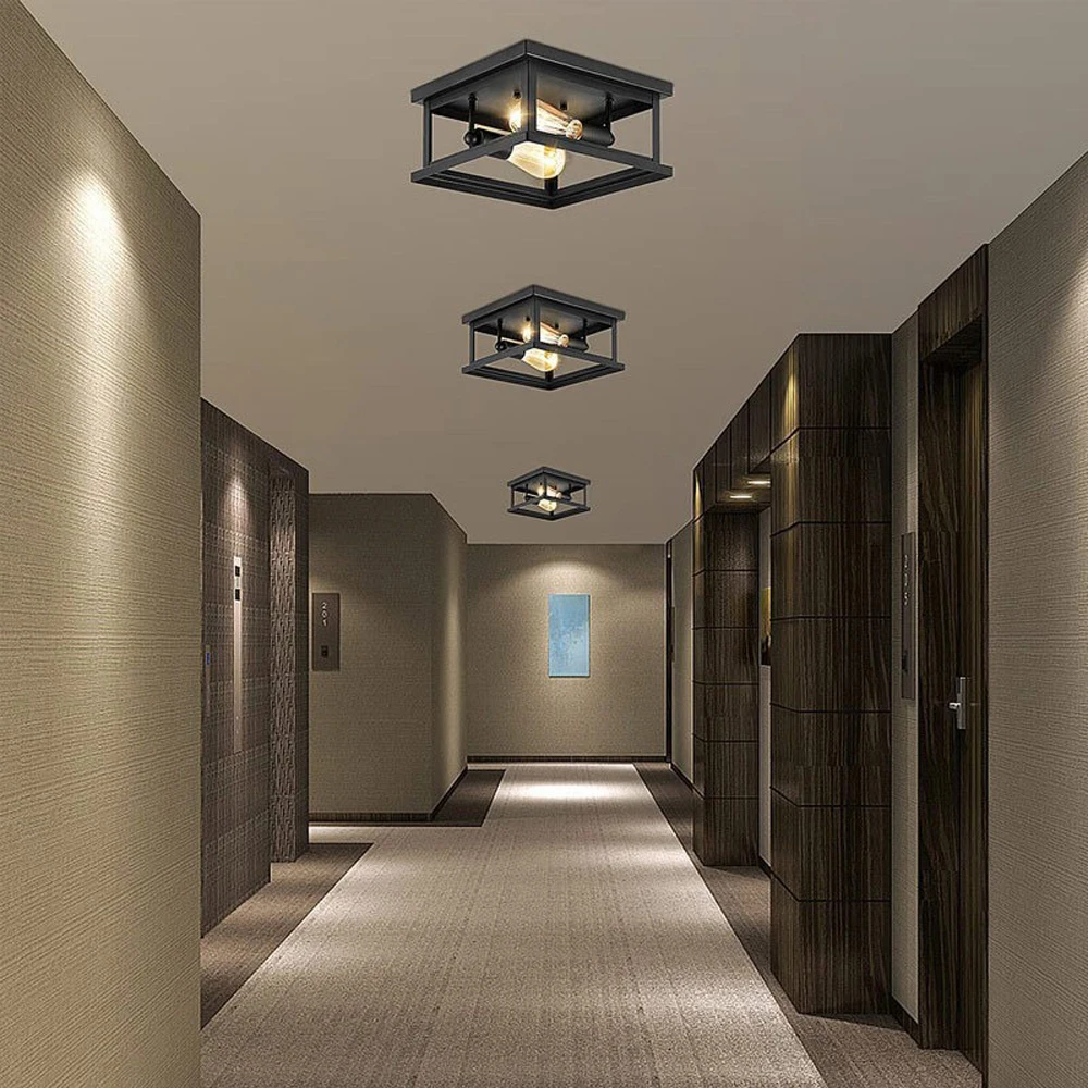 Modern Crystal Design Matt Black 2-Light Square Ceiling Lamp Flush Mount Indoor Home Lighting for Living Room