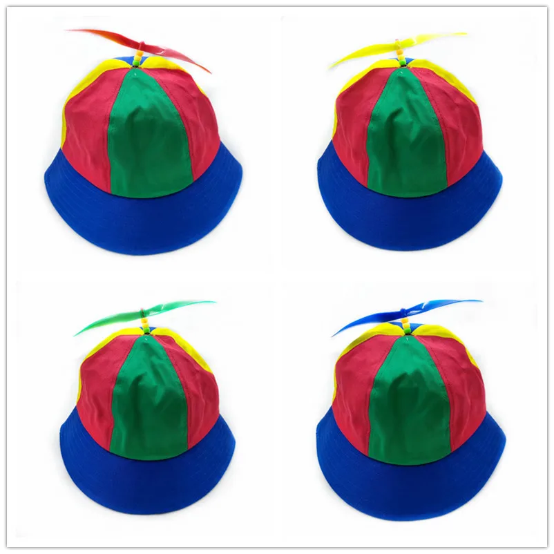 Outdoors Rainbow Detachable Propeller Bamboo Dragonfly Breathable Sunscreen Bucket Hats Parent-Child Printed Fisherman Hat