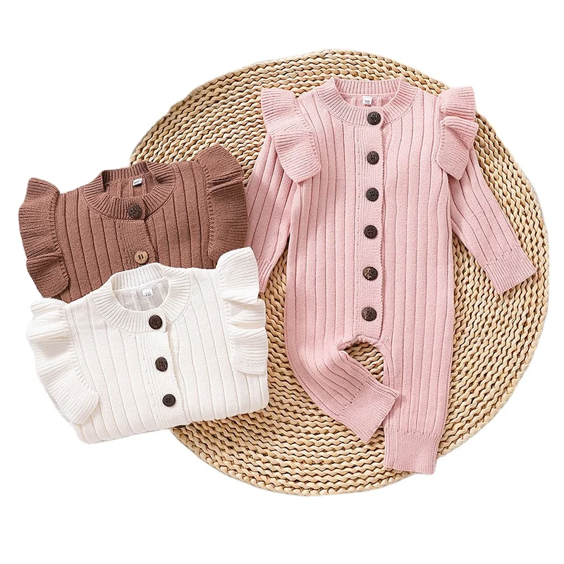 Best selling baby long sleeve clothing knitted romper pure color baby girls outfits