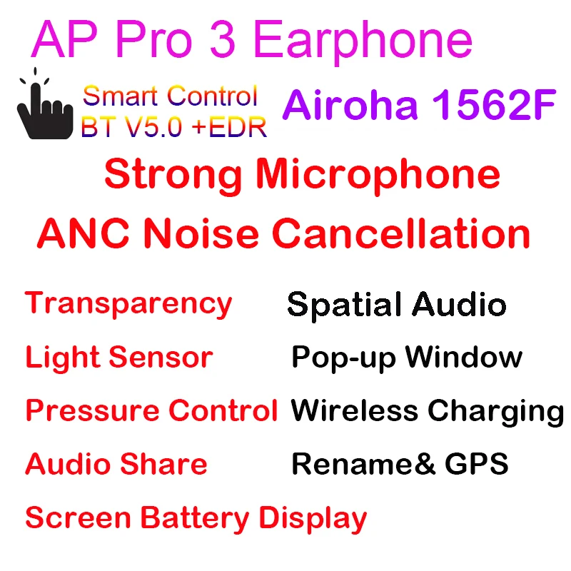 Air Pro 3 TWS 35db ANC шумоподавляющие наушники прозрачные беспроводные 1562F 1562A 8892 Airoha игровая
