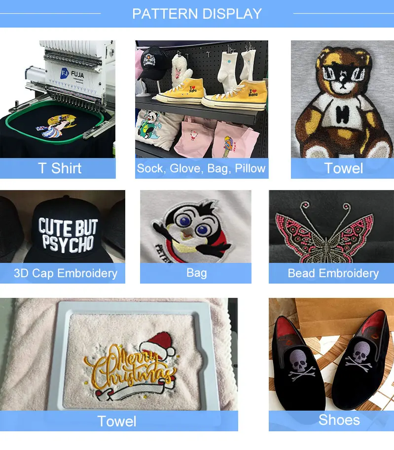 FUJA Single Head Embroidery Machine 12 15 20 needles 350*500 Hat T shirt Flat Embroidery Machine