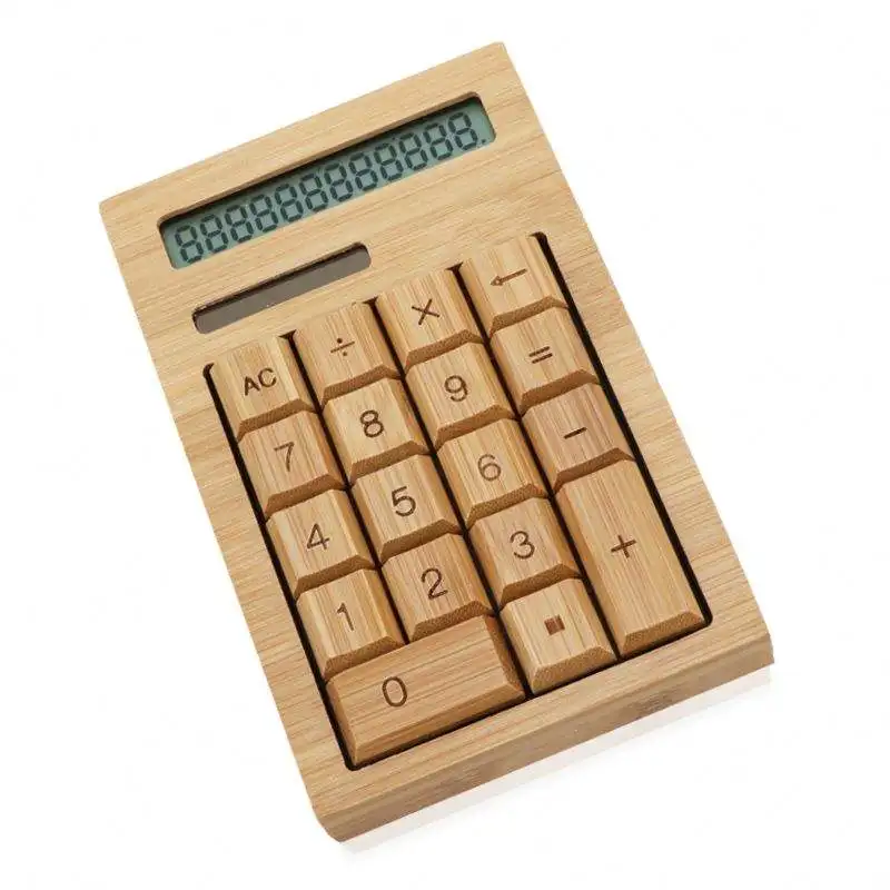 Calculators Manufacturers Customized Logo 12 Digit Bamboo Wood Lcd Solar Small Scientific Electronic Citizen Mini Calculator