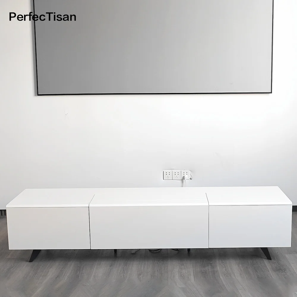 PerfecTisan motorised laser TV cabinet for ultra short projector integrated cabinet home cinema theatre cabinets white