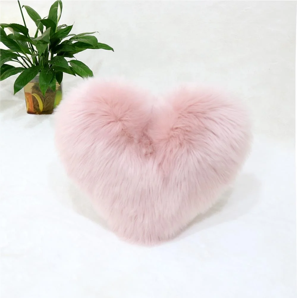 Heart Shaped Faux Wool Fur Decorative Pillows Case Fluffy Soft Plush Throw Pillow Covers Sofa Car Decor Shaggy Cushion Cover