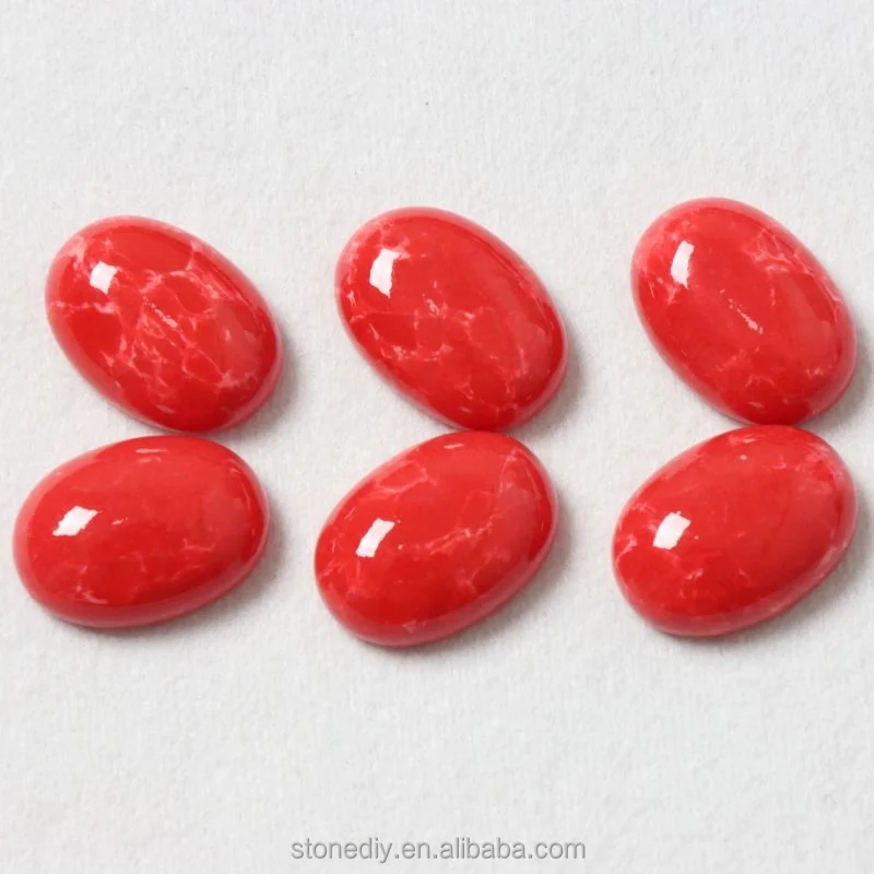 Loose Beads 13x18mm White Line Red Gemstone Howlite Cabochon Oval Flat Back Stone For DIY Jewelry Accessories