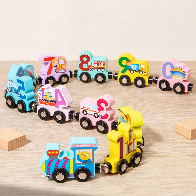 CPC CE Children Digital Train Tape Hook Wooden Number Car Kids Educational Traffic Digital Train Toy