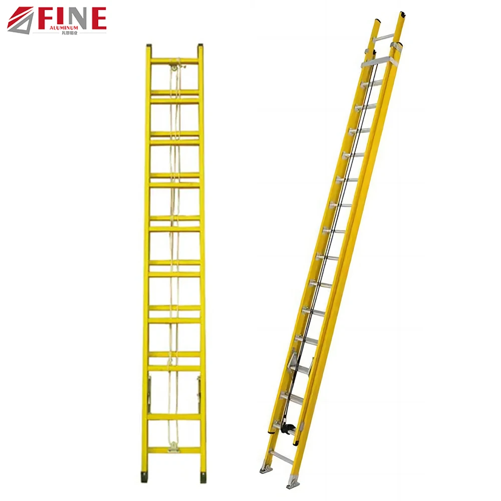 High Quality Two Section Telescopic Rope Frp Insulated Fiberglass Extension Ladder