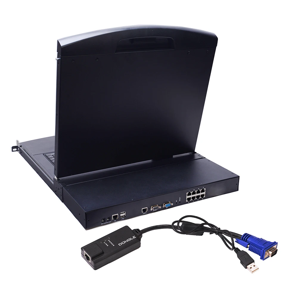 Durable 12V Input DC Jack 17 Inches Screen 8ports Smart LCD KVM Matrix With DVI Dongle