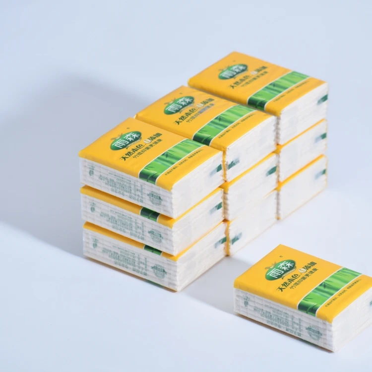 Travel pack mini facial tissue plain bamboo pocket tissue paper folded mini handkerchief