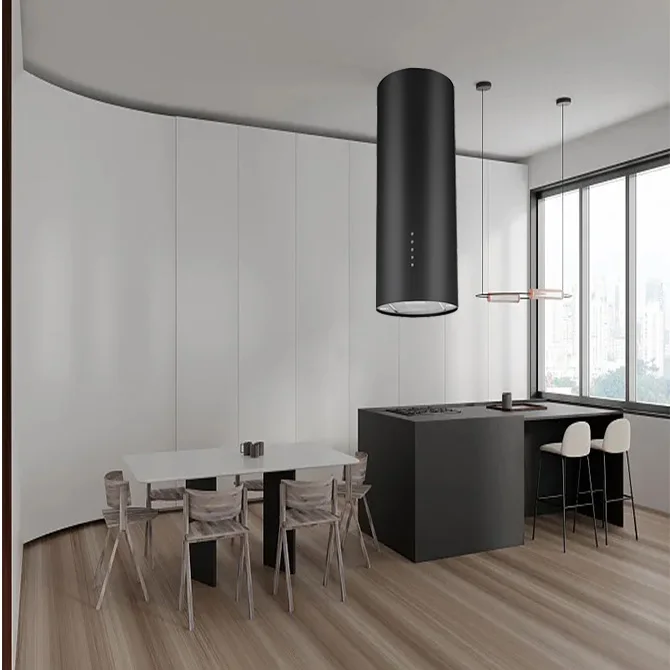 Black kitchen electric chimney Campana de cocina de isla low MOQ kitchen hood exhaust fan island range hoods for household