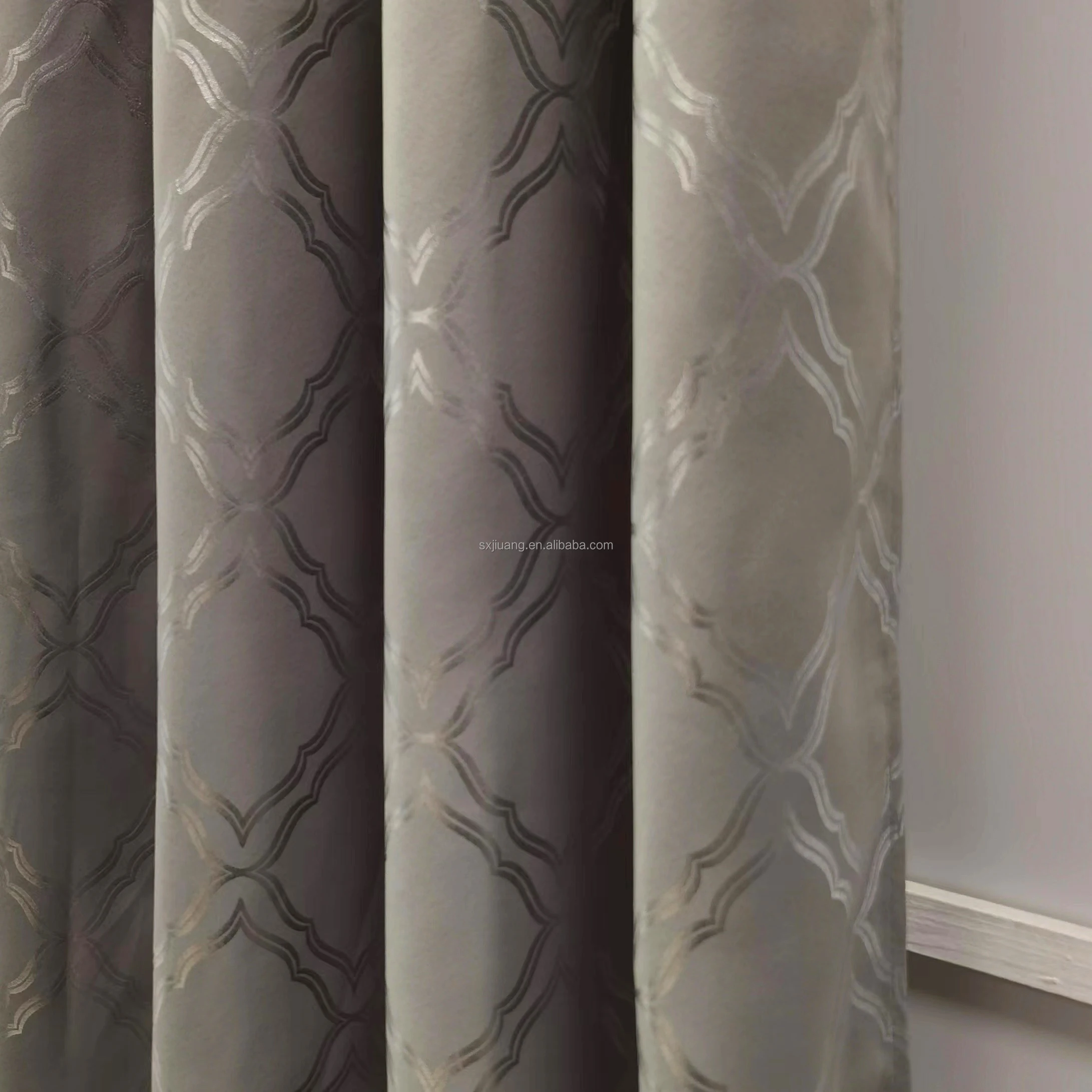 Custom Fabric Foil Printing Blackout Curtains Drapes Polyester Gold Silver Stamping Design Window Living Room Blackout Curtain