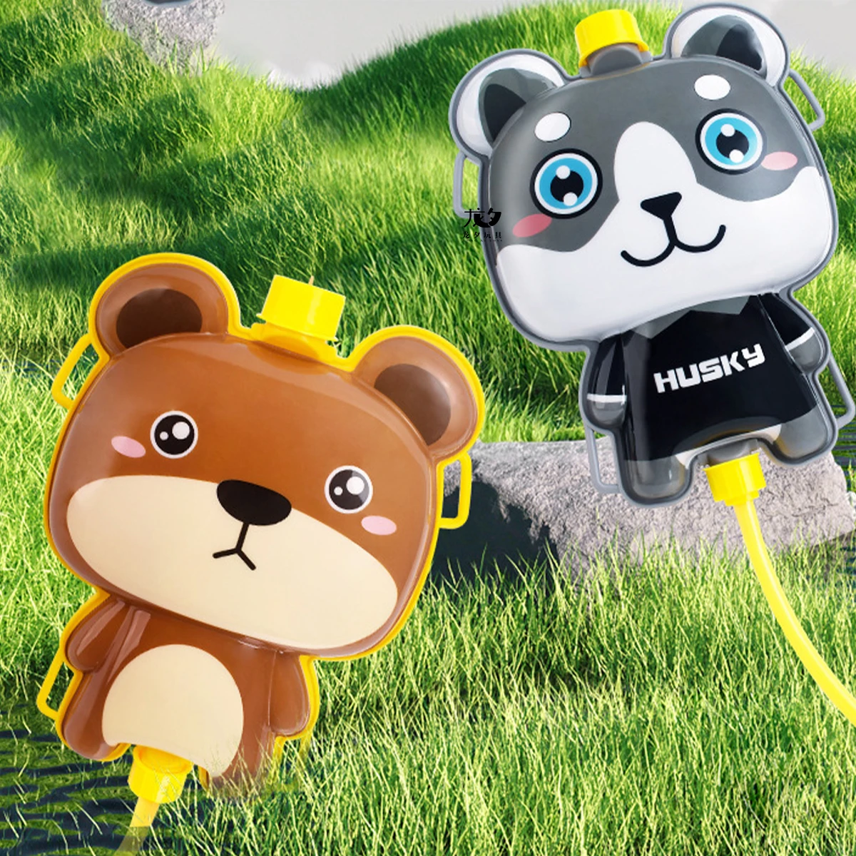 LONGXI outdoor sport toys water blaster Animal cartoon gun cute tiger backpack water gun Seaside summer toys for kids Brown