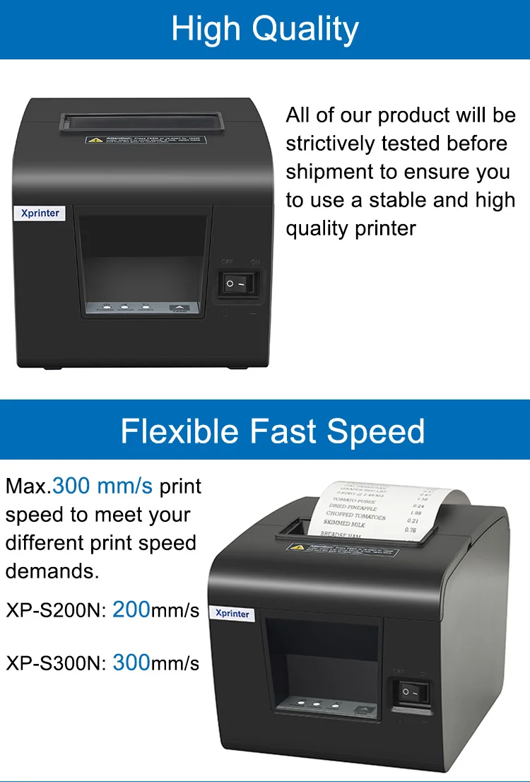 Xprinter XP-S200N S300N 80mm 3 Inch Thermal Receipt POS Printer With USB+Serial+Lan Interface