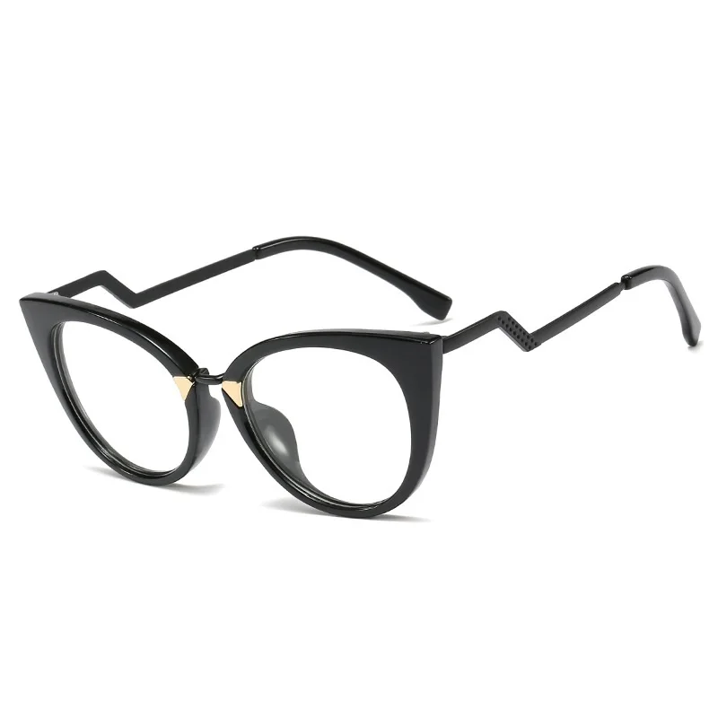 97398Stylish large frame personality anti-blue Light glasses TR90 true film dazzling plain glass frame cat eye optical eyewear