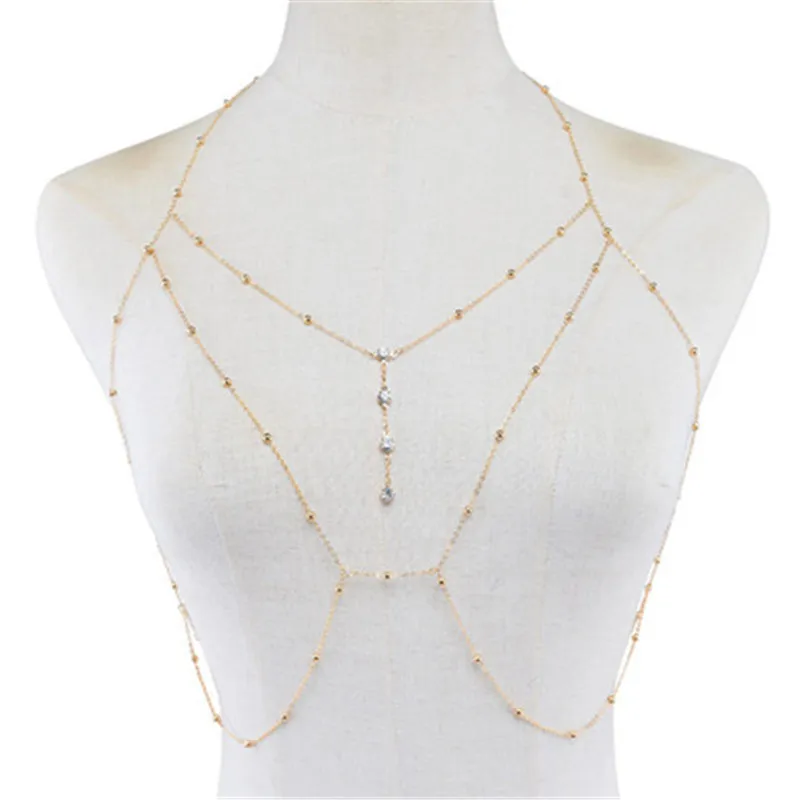 
NAKAMURA Sexy shining bling multi layer necklace diamond hanging neck sling tassel design versatile body chain suit 