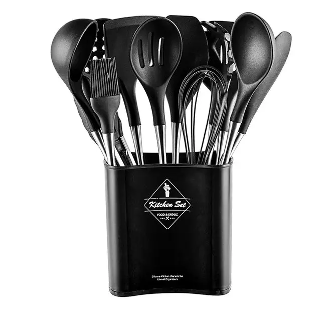 Stainless Steel 12Pcs In 1 Kitchen Gadget Set Cookware Home Silicone Kitchen Utensils Set with Metal Handles