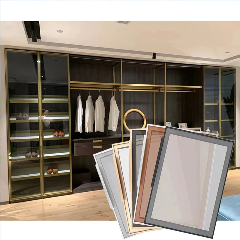 New Fashion Minimalist Italian Style Interior Cabinet Wardrobe Bedroom Furniture Aluminum Frosted Glass Door 3 Meter Profiles