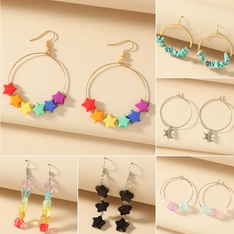  Cute colored five-pointed star gummy bear earrings ins style candy color long for ladies ear