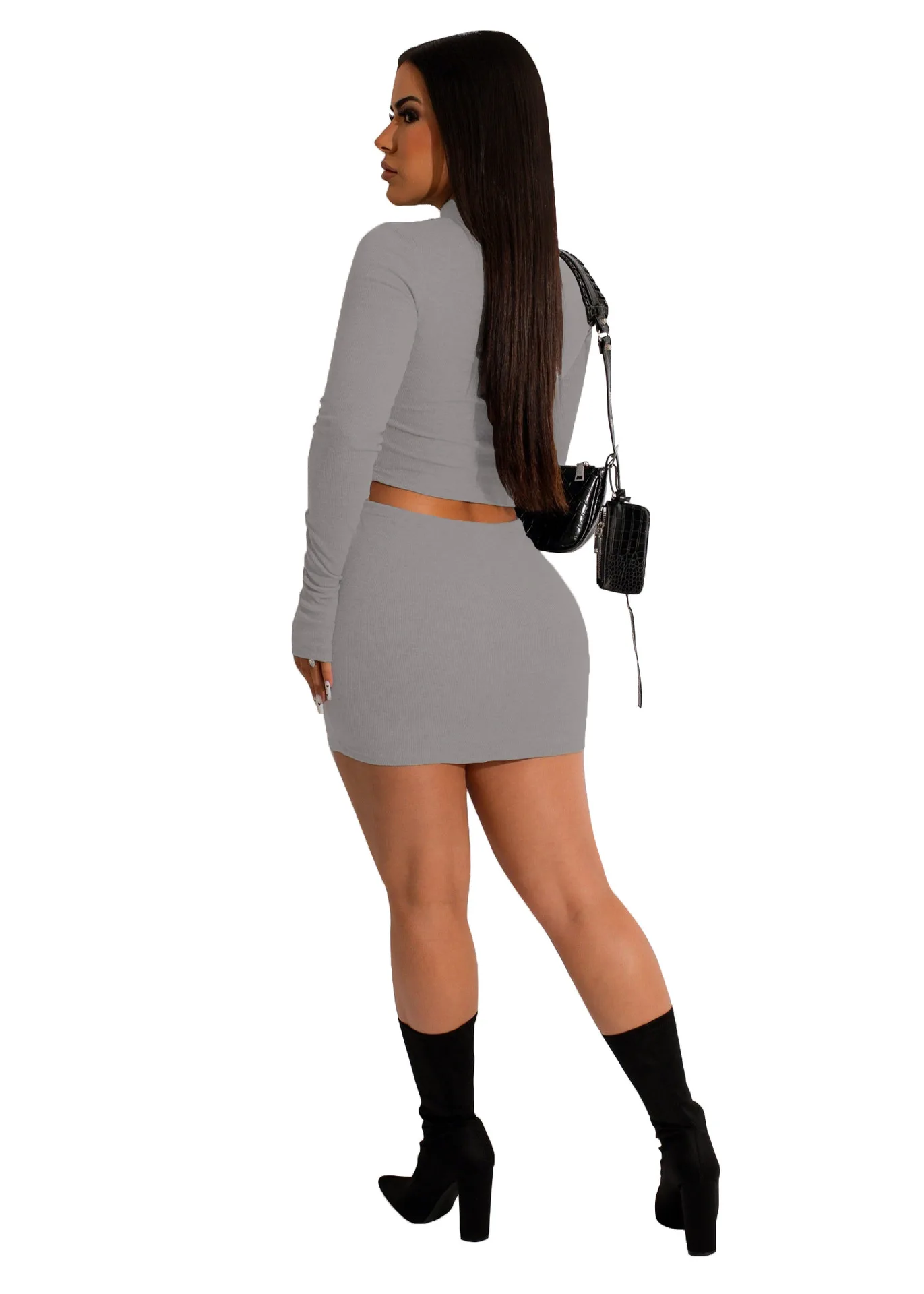 Custom Logo Hot selling Two Pieces Set For Women Long Sleeve Crop Top With Skirt Two Piece Set Chic Pocket for Sexy Ladies