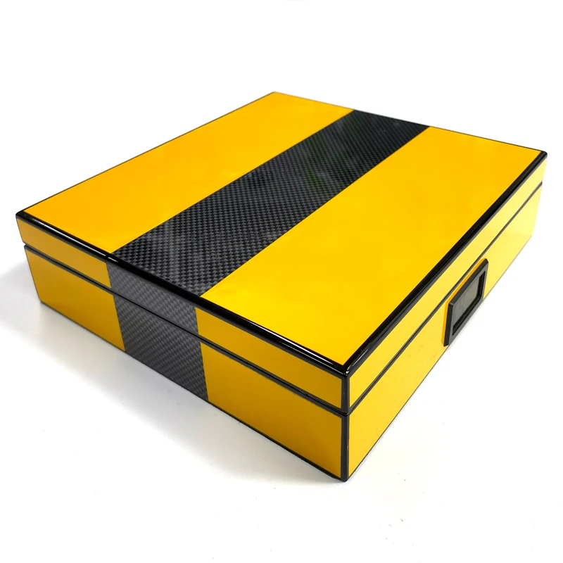 Popular Style Lacquer Wooden Spanish Cedar COHIB   A Yellow with carbon fiber Rectangle Cigar Humidor