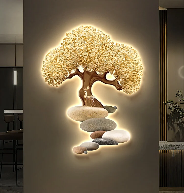 Yiwu Original Factory Facai Tree foyer decorative painting auspicious deer LED light painting simple hanging painting