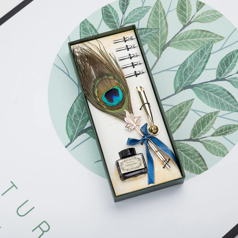 European-style creative birthday gift peacock feather dipped pen