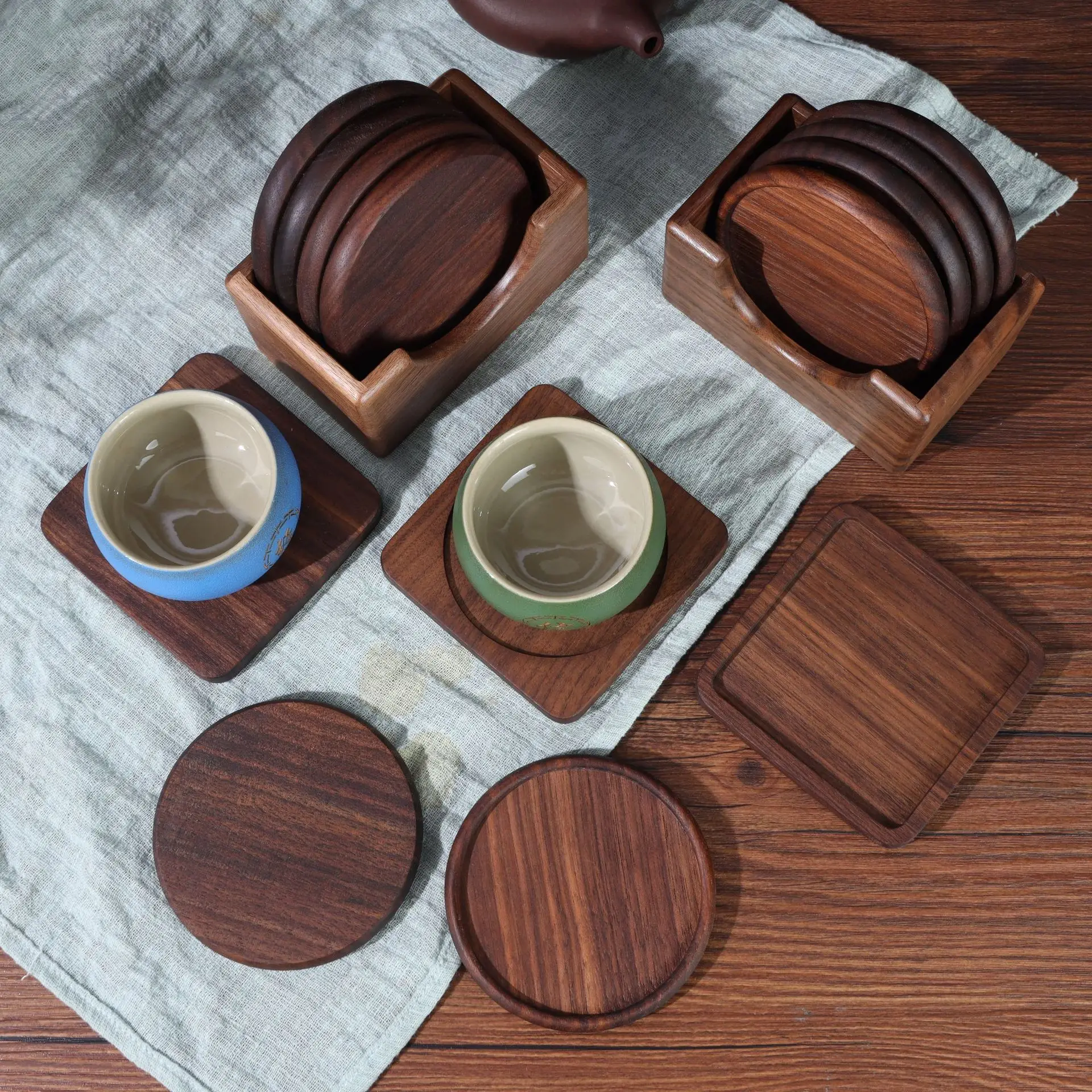 Factory Customized Direct Sale Coasters Various Shape Walnut Wooden Coaster Beechwood Coaster For Coffee Cup