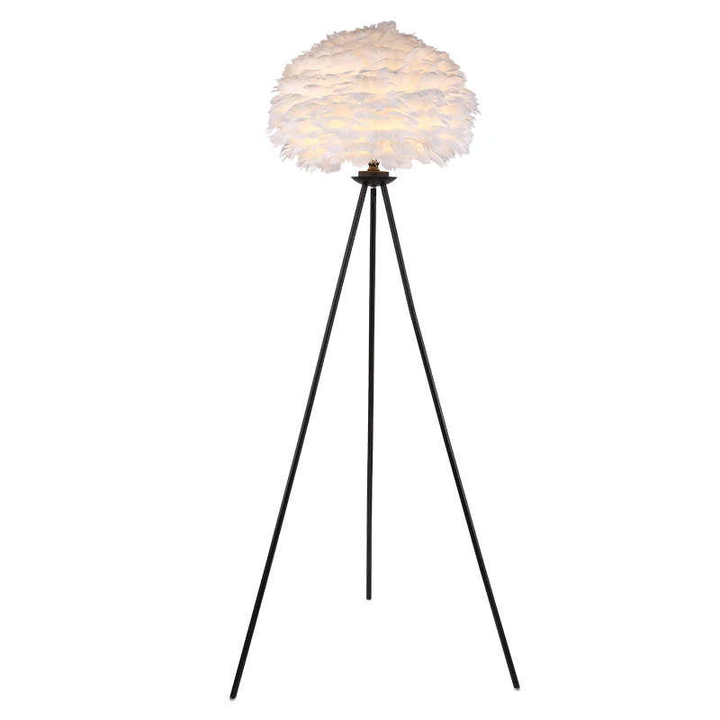 Modern Simple Creative Standing Light Living Room Bedroom Decoration Hand Stitched White Feather Floor Lamp