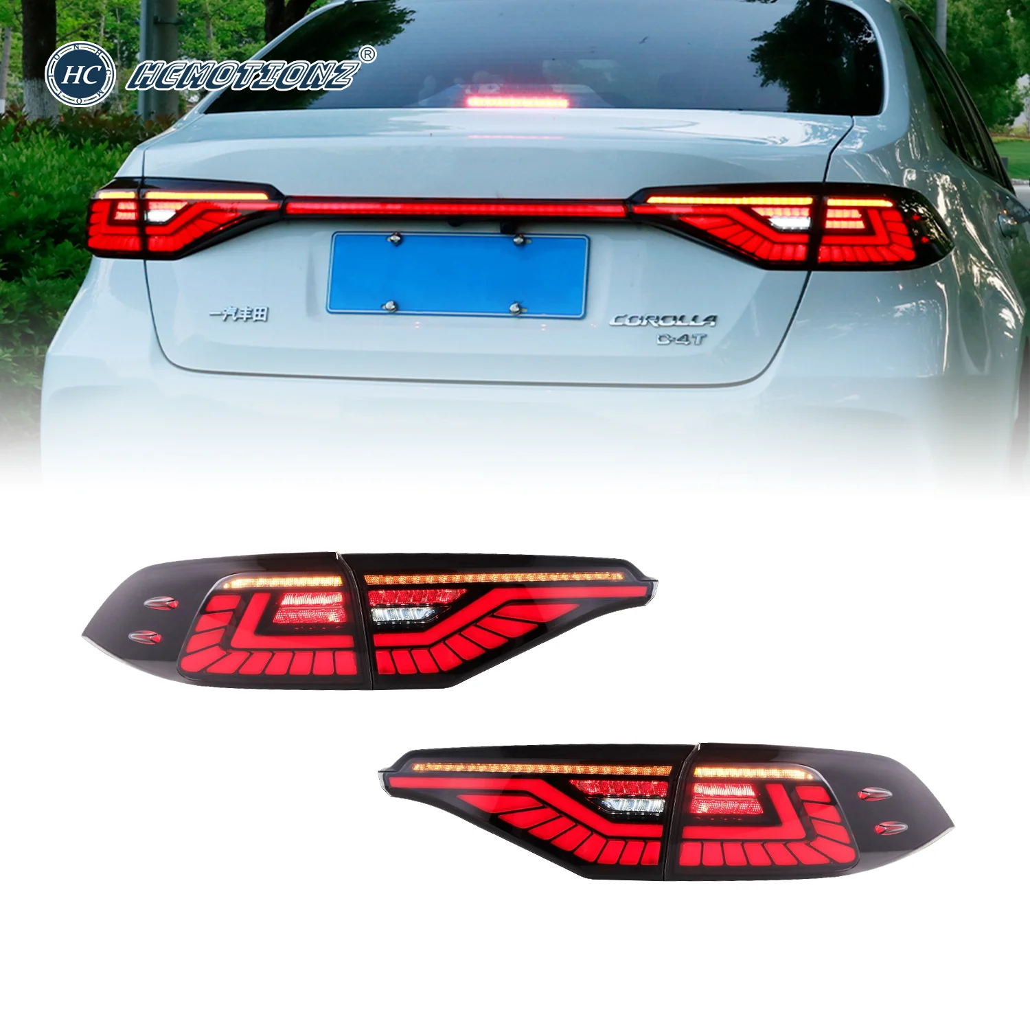HCMOTIONZ Car LED Back Lamps 2020 2021 2022 with Spoiler DRL Tail Lights Assembly for Toyota Corolla Middle East Edition