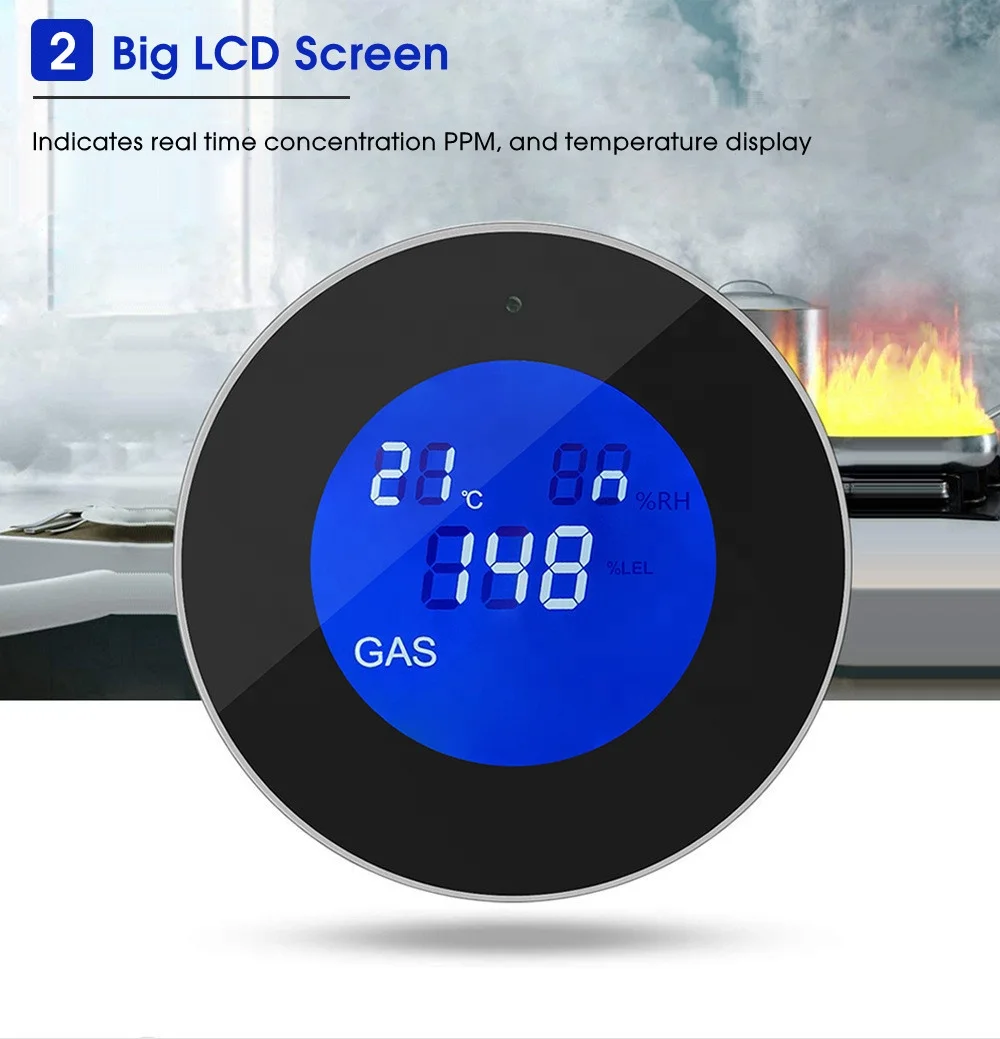 Tuya WiFi 2.4G Smart Home Security Alarm Domestic LPG Natural Gas Detector with Sound and Voice Warning