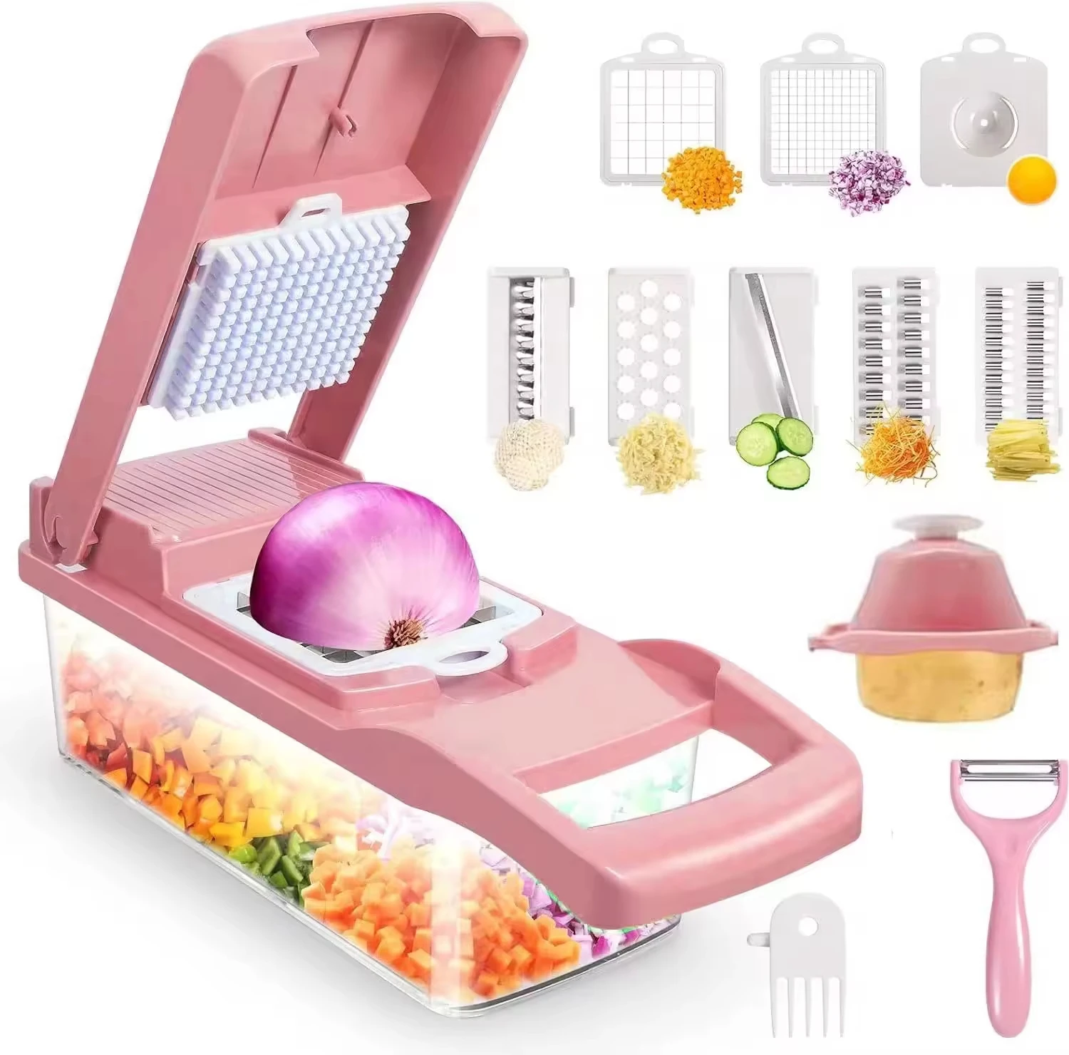 2024 New Multifunctional 15 in 1 Fruit Vegetable Onion Slicer Dicer Spiralizer Shredder Hand Graters Chopper Cutter