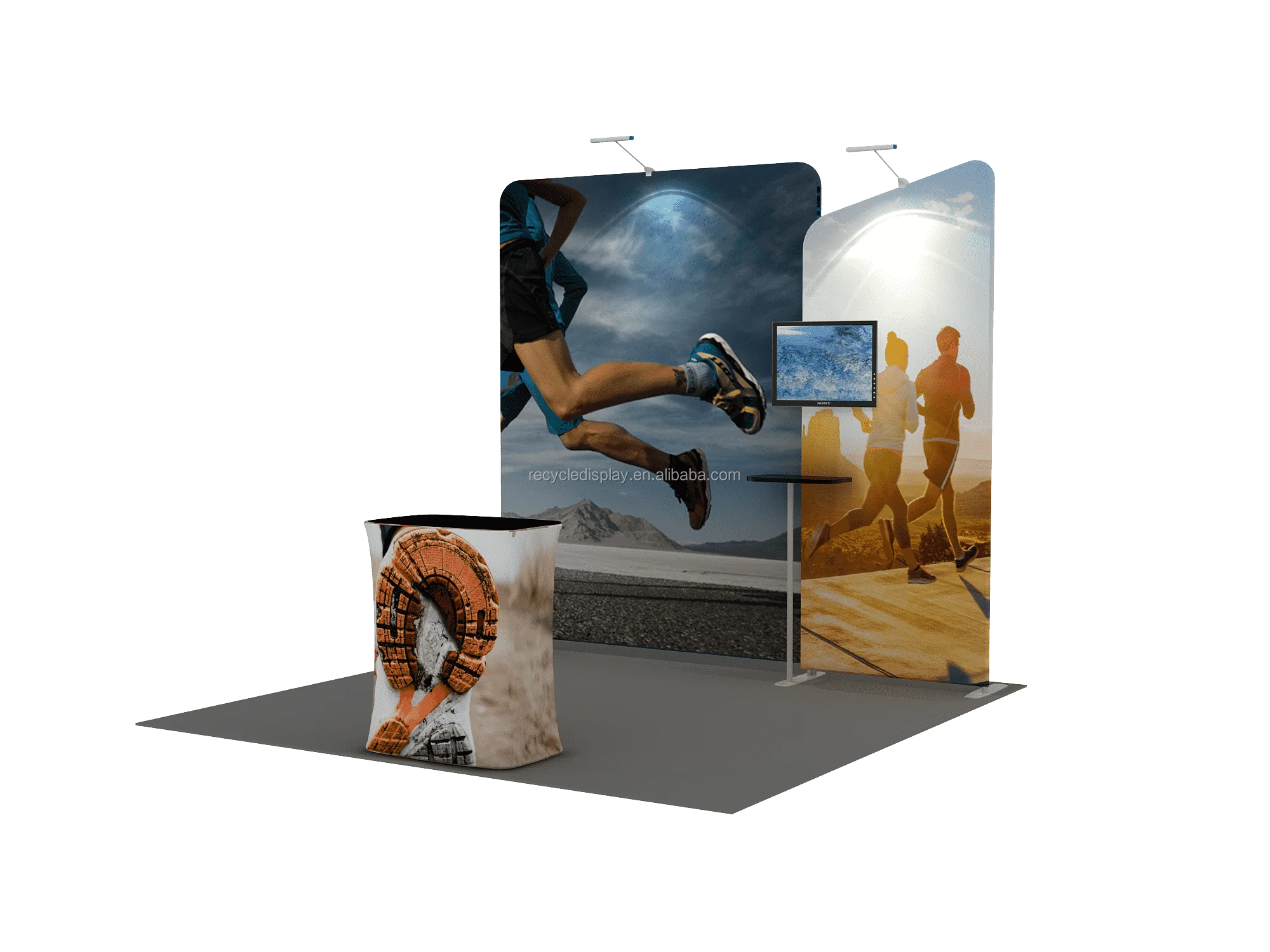 Expo Wall Tension Fabric Backdrop Stand Pop Up Display Design Slatwall Exhibition Booth Stand with light box For Trade Show