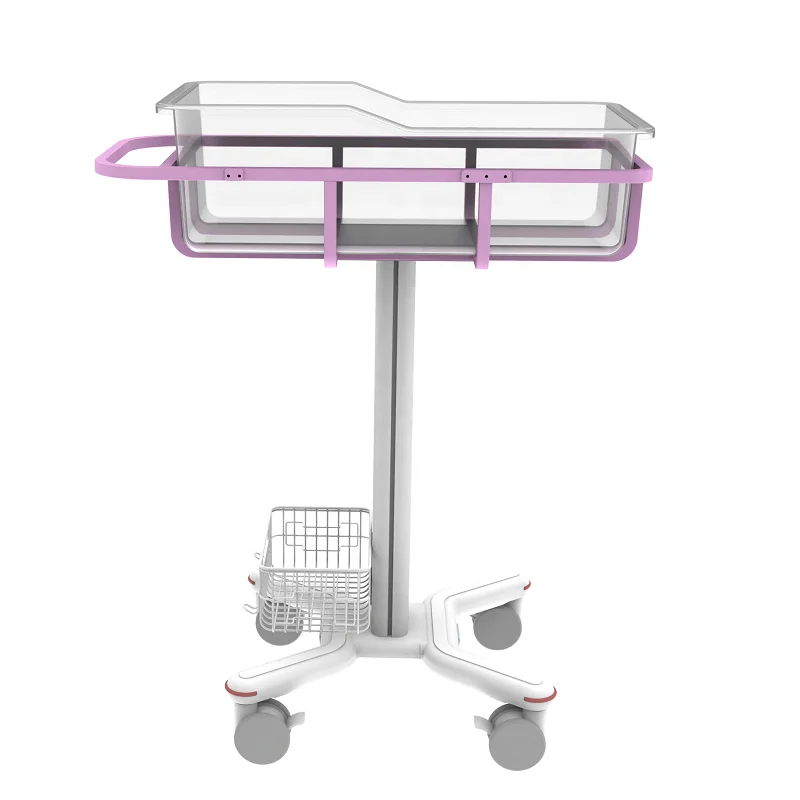 High-quality pink baby transfer trolley medical newborn cart for hospital use