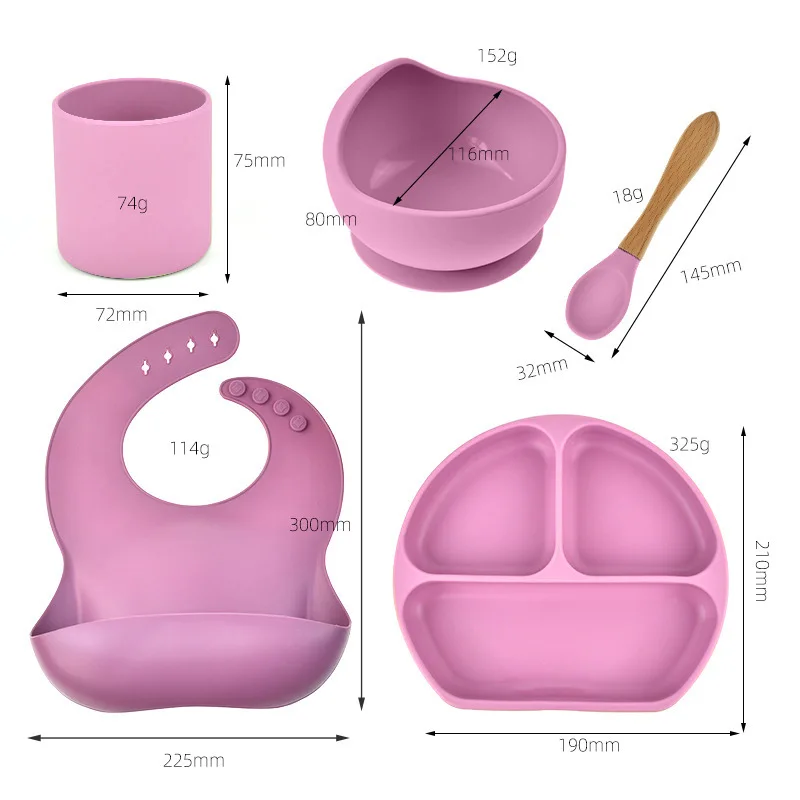 Upward Baby Led Weaning Utensils Set Silicone Suction Baby Bowl with Spoons Bibs Plate Placemat Silicone Baby Feeding Set Plates