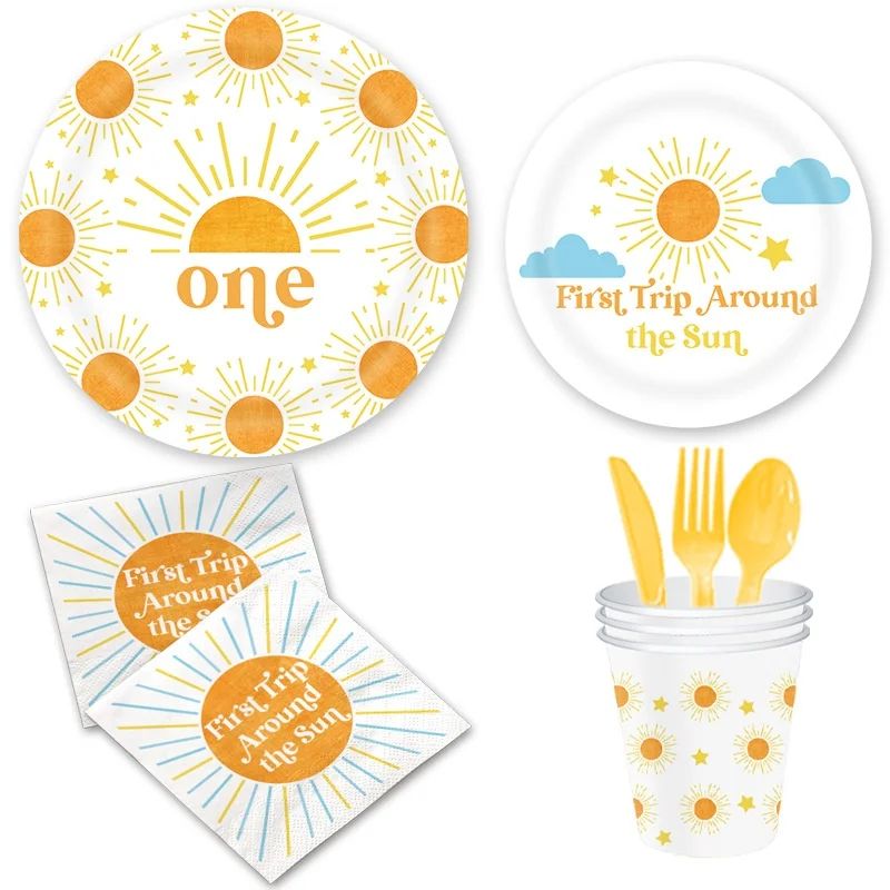 decoration accessories for birthday Party Tableware Paper Tray Cups Napkins  Necessities cake decorating supplies for Baby Style