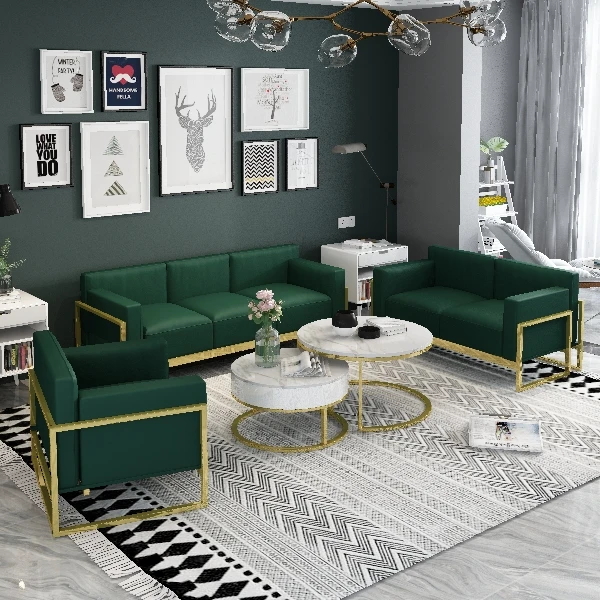 furniture home meeting office set iron gold metal fram fabric couch living room sofa
