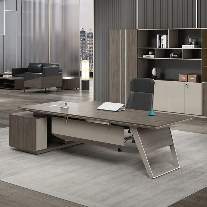 High end L shape boss luxury wooden metal desk sectional office furniture rustic modern executive chairman office desk