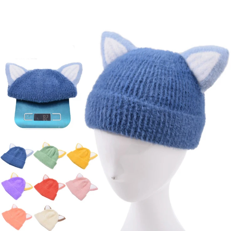 Оптовая продажа детская зимняя шапка Милая Вязаная Шапка-бини с кошачьими ушками