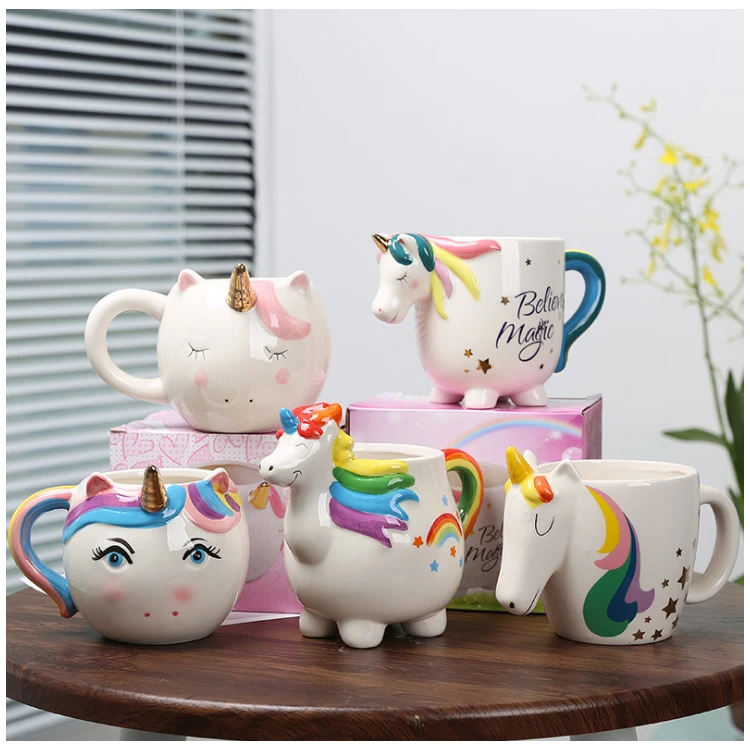 Cute 3D Unicorn Shaped Ceramic Mug With Handle Unicorn Coffee Mug Cup Creative Gifts