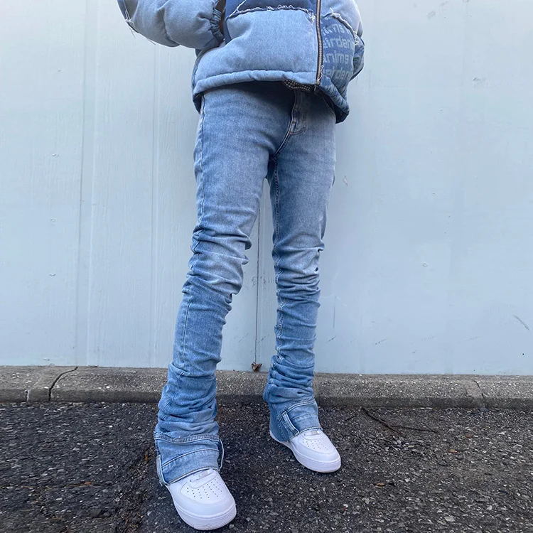 Ripped Slim Fit Fitted Stacked Skinny Stretch Trousers Flare Denim Jeans Men