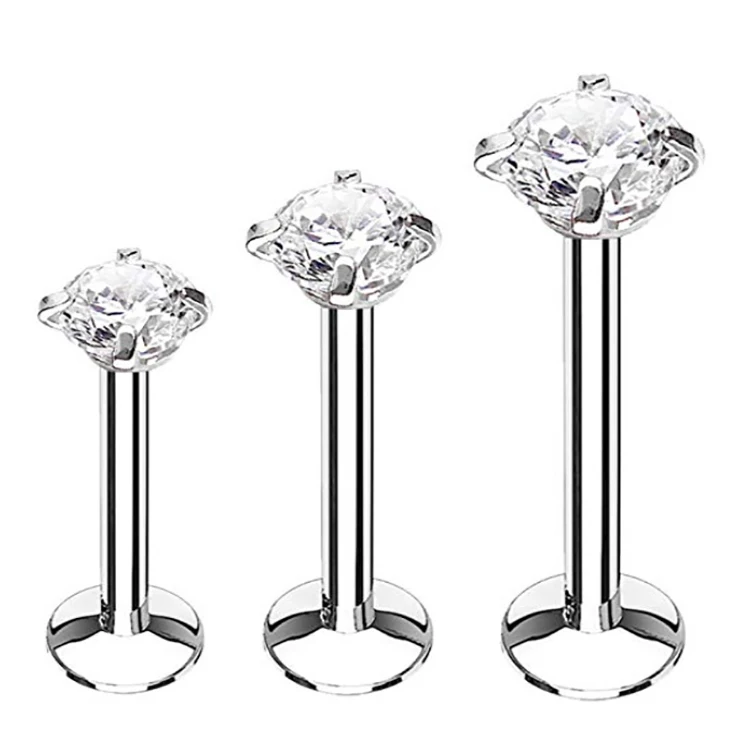 simple custom zircon internally threaded flat back earrings tragus labret piercing stud