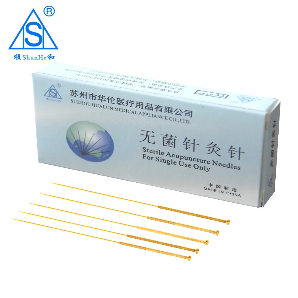 CE & ISO Gold plated acupuncture needles without/with a tube in a plastic bag