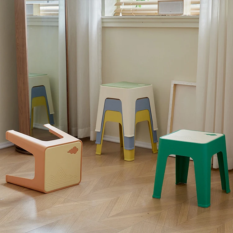 Portable Cheap Indoor Living Room Square Plastic Stool Modern Industrial Plastic Step Stool